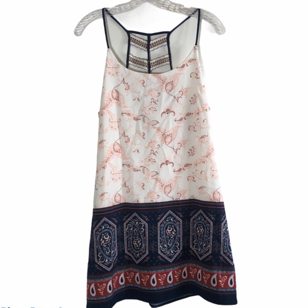 Sleeveless A-line boho panel shift dress w open back